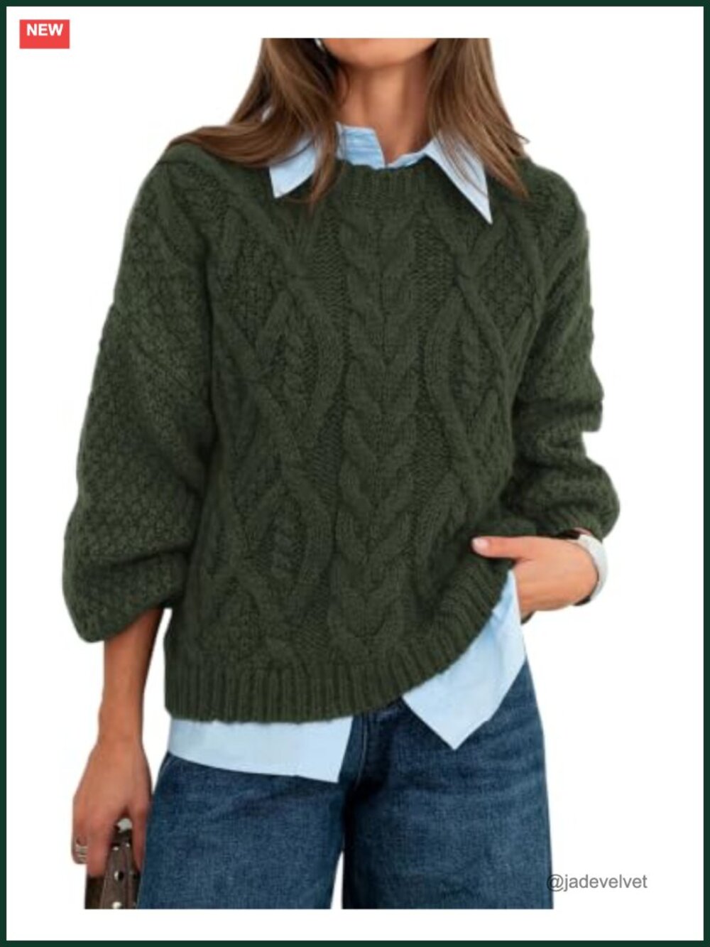 Women's Oversized Cable Knit Sweater Long Sleeve Crew Neck Pullover